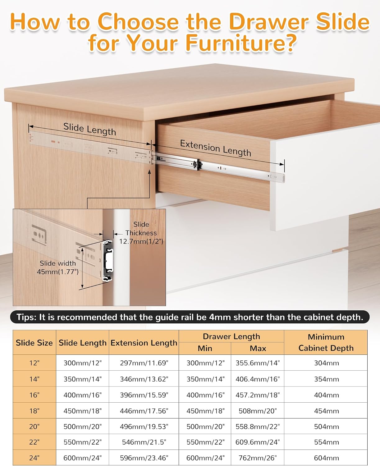 24 Inch Side Mount Soft Close  - đánh giá và giá Drawer Slide Pair